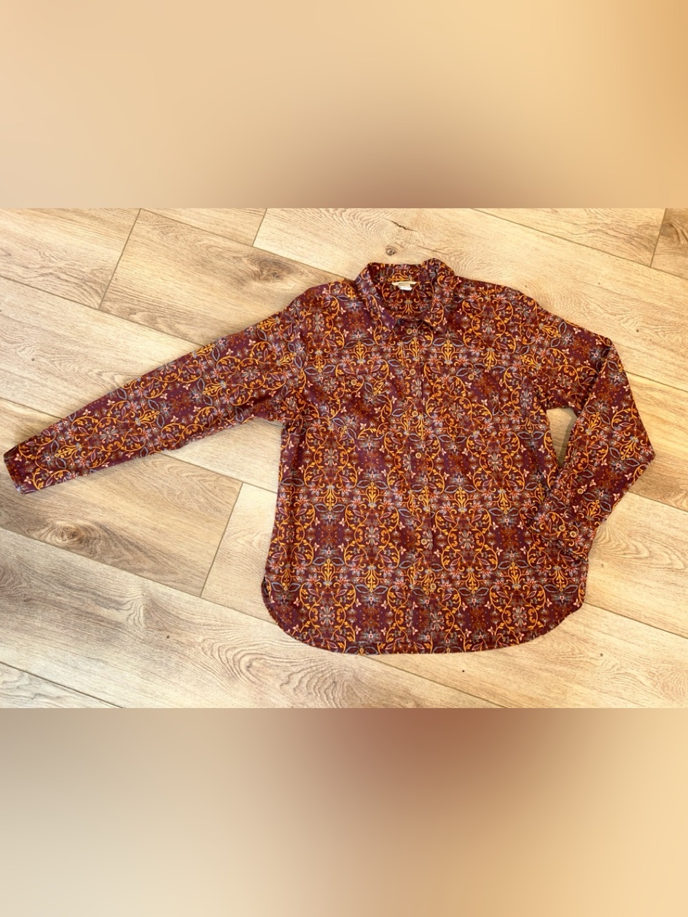 Duluth Long-Sleeve Patterned Shirt in Burgundy and Gold Floral Western